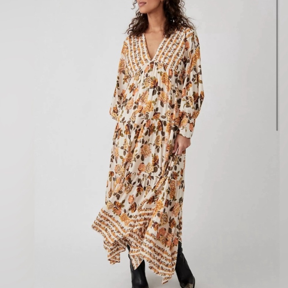 Free People women’s Rows of Roses ivory combo maxi dress MED NWT